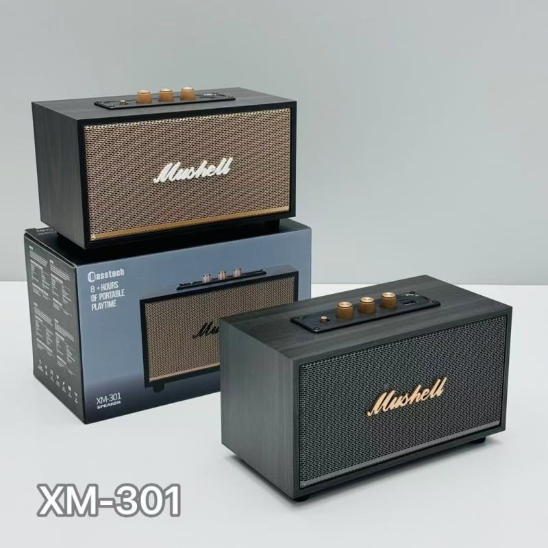 XM301 Retro Bluetooth reproduktor – drevené a kožené puzdro, vonkajší prenosný subwoofer, 4 reproduktory, Bluetooth 5.0, 40Hz-20kHz, SNR ≥100dB, vstavaná batéria 2000-4000mAh