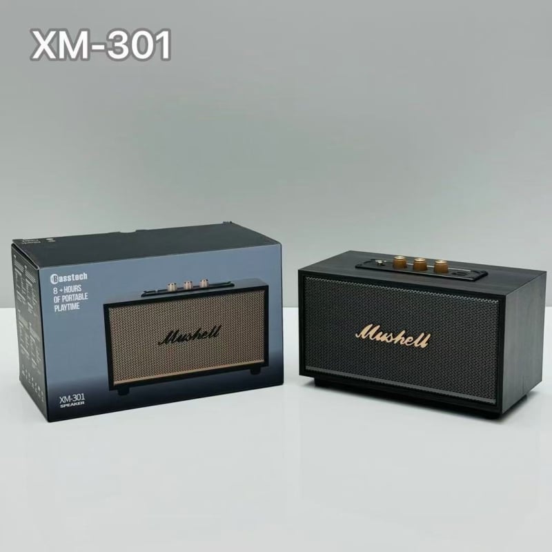 XM301 Retro Bluetooth reproduktor – drevené a kožené puzdro, vonkajší prenosný subwoofer, 4 reproduktory, Bluetooth 5.0, 40Hz-20kHz, SNR ≥100dB, vstavaná batéria 2000-4000mAh