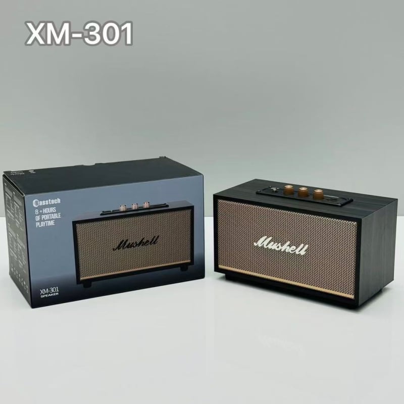 XM301 Retro Bluetooth reproduktor – drevené a kožené puzdro, vonkajší prenosný subwoofer, 4 reproduktory, Bluetooth 5.0, 40Hz-20kHz, SNR ≥100dB, vstavaná batéria 2000-4000mAh