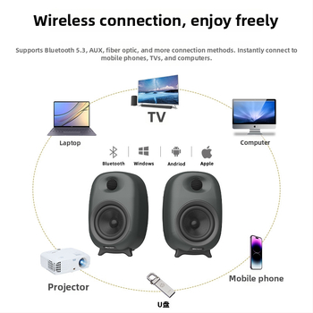 2.0-kanālu HiFi galda Bluetooth skaļrunis, jauda 80 W, Bluetooth 5.3, frekvenču diapazons 40 Hz–20 kHz, ieejas: Bluetooth, optiskais, RCA, koaksiālais, USB