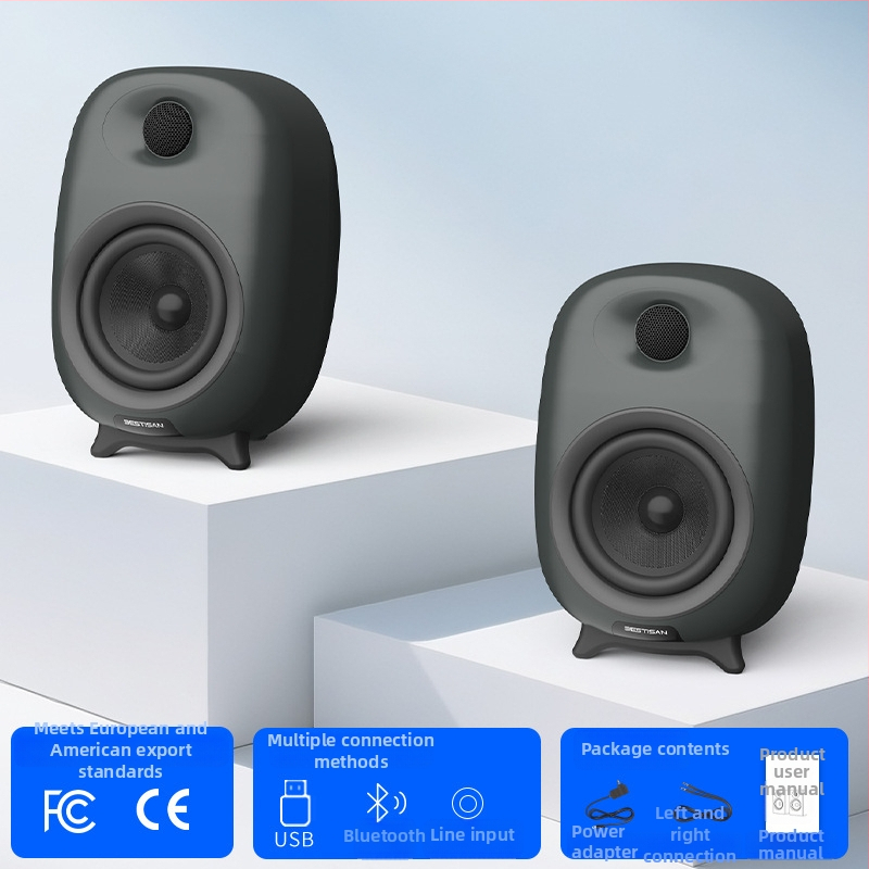 2.0-kanālu HiFi galda Bluetooth skaļrunis, jauda 80 W, Bluetooth 5.3, frekvenču diapazons 40 Hz–20 kHz, ieejas: Bluetooth, optiskais, RCA, koaksiālais, USB