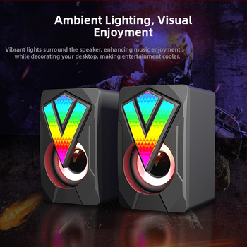 Gaismains USB mini datoru skaļrunis ar diviem draiveriem, frekvenču diapazons 60 Hz–15 kHz, USB/3,5 mm audio, SNR ≥75 dB