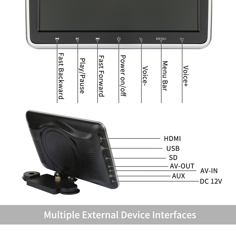 Monitor za glavu automobila, 10,1-inčni TFT-LCD, Model CCT-1011D, Razlučivost 1024x600 RGB, HDMI ulaz, Wi‑Fi, Univerzalna kompatibilnost
