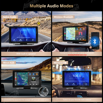 Prenosivi auto LCD monitor s MP5 playerom i navigacijom PND, Bluetooth CarPlay, IPS zaslon, 1024×600, ulaz 12–24V, Wi‑Fi 2,4 GHz (Model P70-PND)