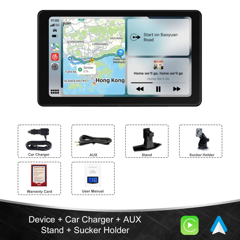 Prenosivi auto LCD monitor s MP5 playerom i navigacijom PND, Bluetooth CarPlay, IPS zaslon, 1024×600, ulaz 12–24V, Wi‑Fi 2,4 GHz (Model P70-PND)