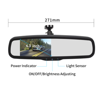 Automobilski LCD zaslon za retrovizor, model PZ705-A, TFT-LCD, rezolucija 800x480, 2-kanalni AV ulaz, PAL/NTSC kompatibilan