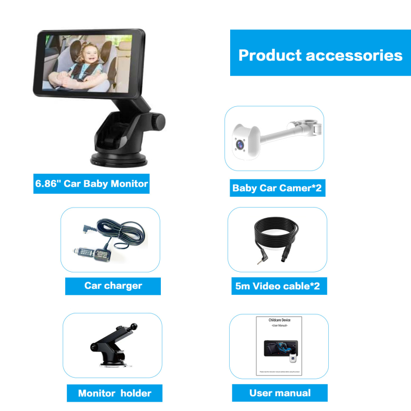 Auto LCD monitor za praćenje bebe na stražnjem sjedalu — IPS, 1280x720, ulaz AHD, format AHD, model H06ahd