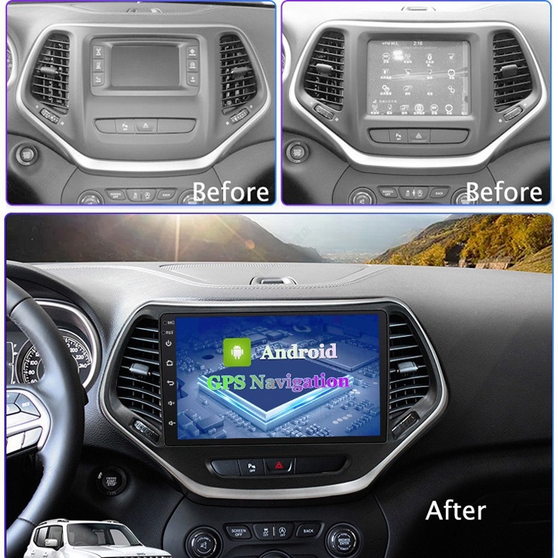 Jeep Liberty 2014-2017 Navigacijski multimedijski sustav s dodirnim zaslonom – sve u jednom, 12V, 4x45W, 2.5D tvrdo kaljeno staklo zaslona