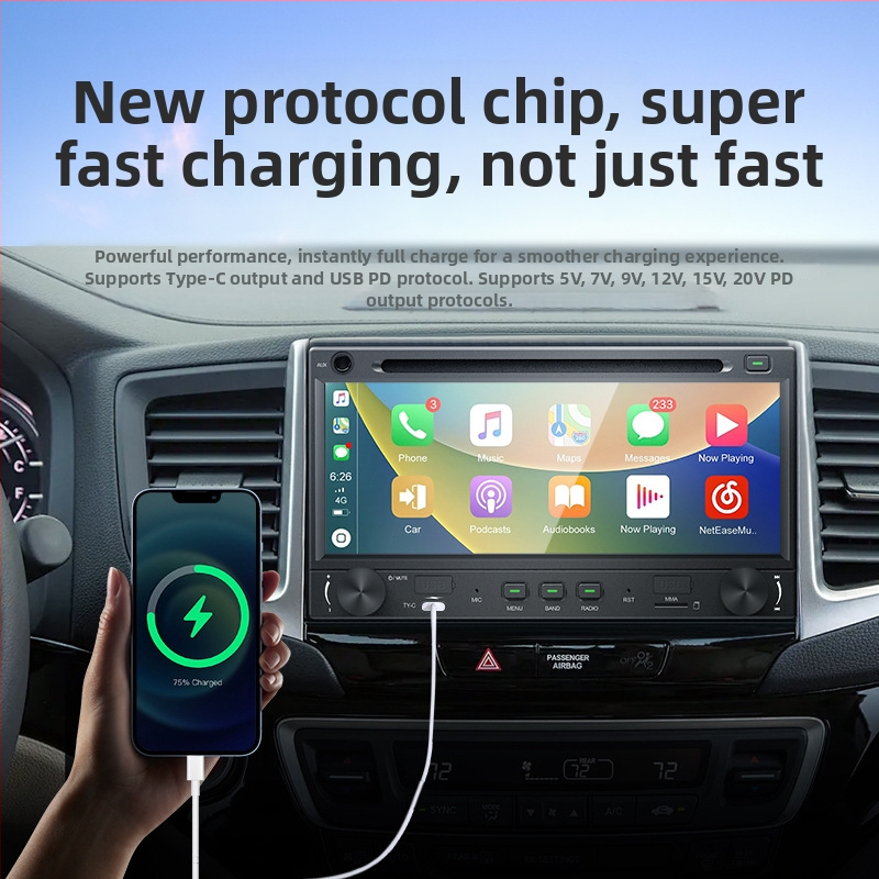 Vezeték nélküli CarPlay navigációs autó-multimédiás vevő IPS kijelzővel, 12V táplálással, 4×55W kimenettel és testreszabható PCB-vel