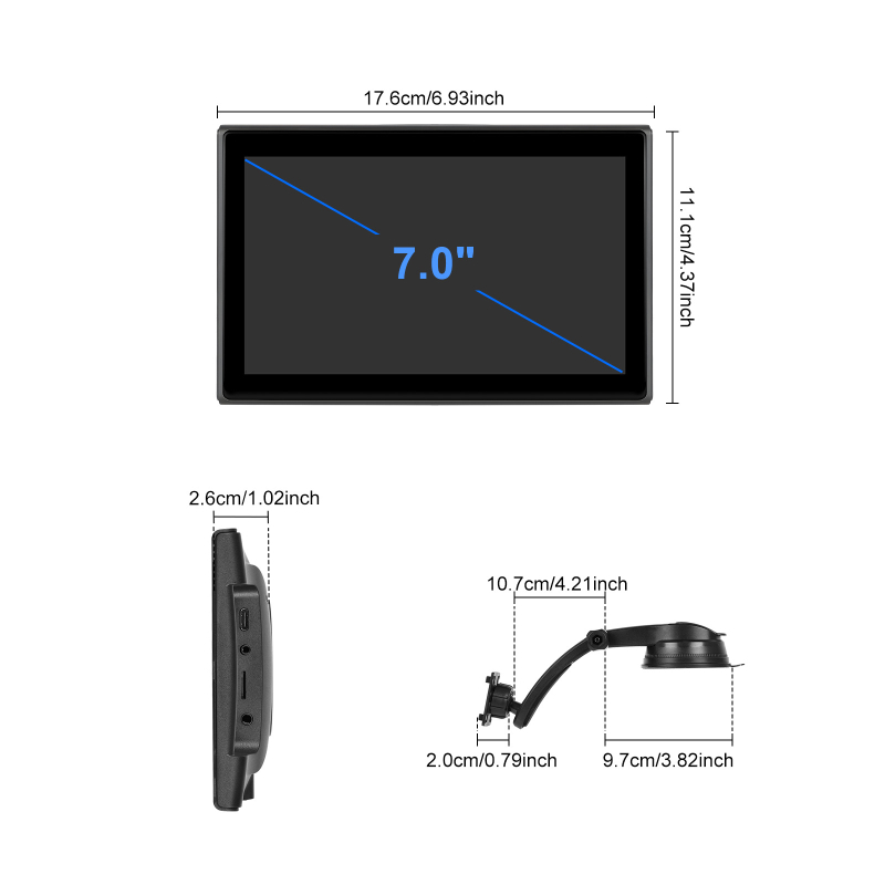 LX-S701 auto LCD monitor s IPS dodirnim zaslonom, rezolucija 1024x600, kompatibilan s Apple CarPlay/Android Auto, podržava horizontalno i vertikalno prikazivanje