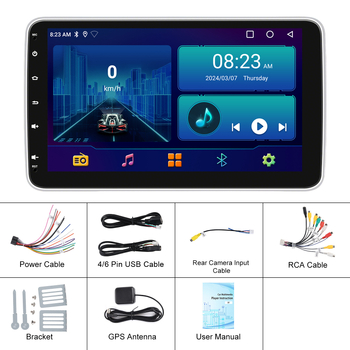 10-inčna Android auto glavna jedinica s odvojivim zaslonom, Bluetooth, bežični CarPlay i kamera za vožnju unatrag