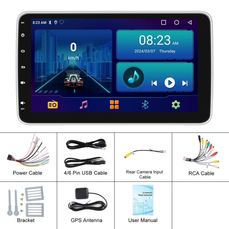 10-inčna Android auto glavna jedinica s odvojivim zaslonom, Bluetooth, bežični CarPlay i kamera za vožnju unatrag