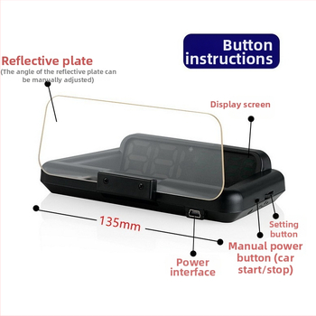 Display head-up pentru mașină C500 – Ecran LED, Rezoluție HD, Intrare OBD2, Compatibilitate universală
