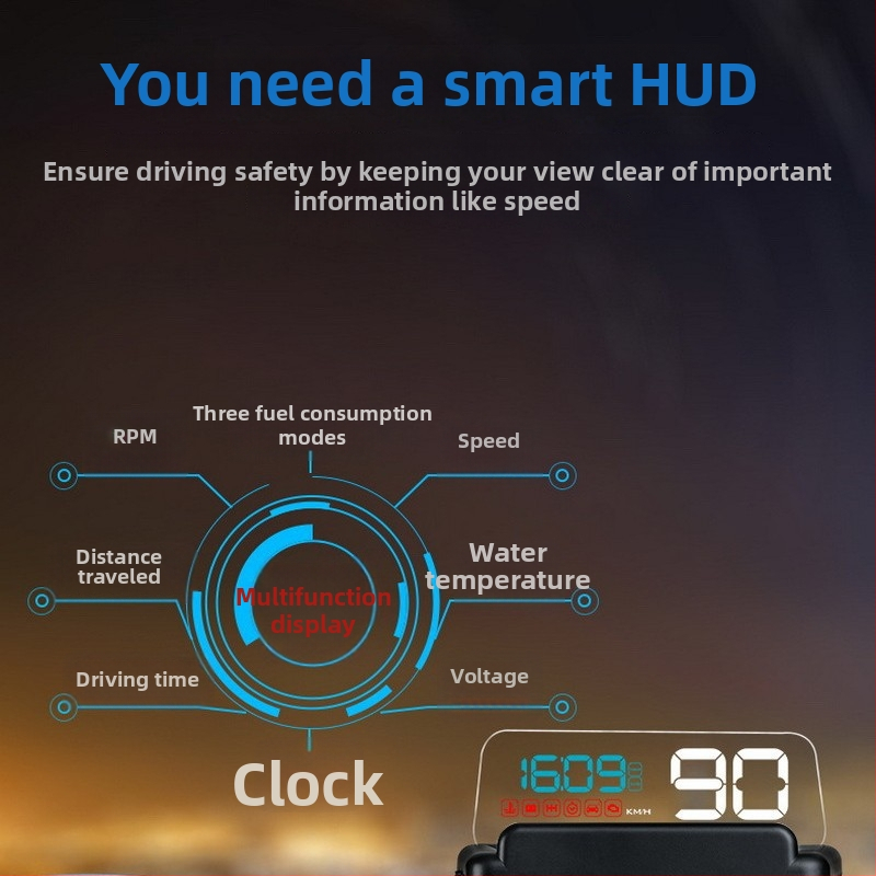 Display head-up pentru mașină C500 – Ecran LED, Rezoluție HD, Intrare OBD2, Compatibilitate universală