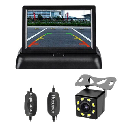 Auto displej so dvojitým AV vstupom a bezdrôtovou cúvacou kamerou, 12V napájanie, HD obrazovka 800×480/480×272, ABS púzdro, model T614