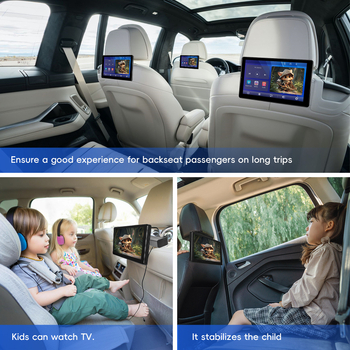 IPS kijelzővel rendelkező fejtámla autómonitor, 1024×600 felbontás, modell ZHP037, támogatja a vezeték nélküli CarPlay-t és az Android Auto-t.