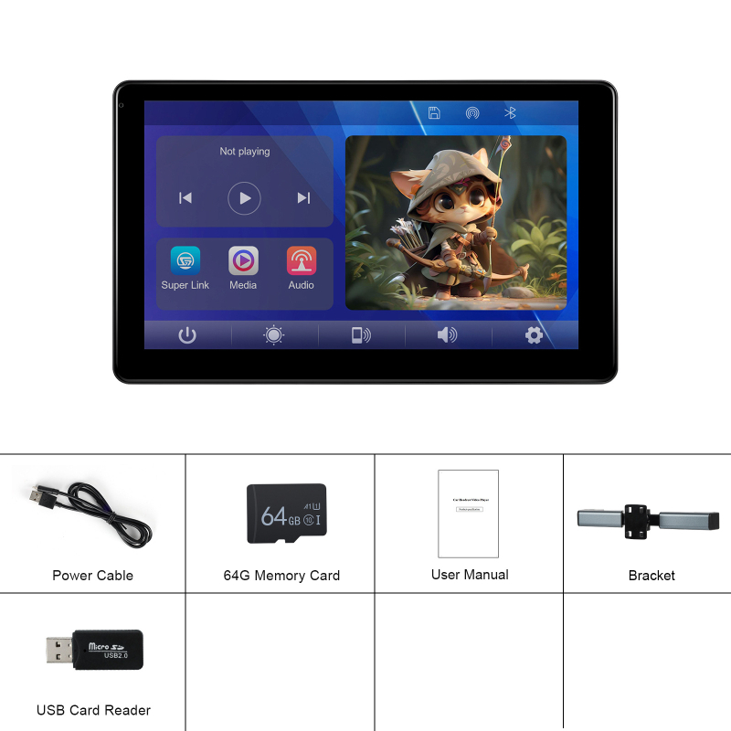 IPS kijelzővel rendelkező fejtámla autómonitor, 1024×600 felbontás, modell ZHP037, támogatja a vezeték nélküli CarPlay-t és az Android Auto-t.