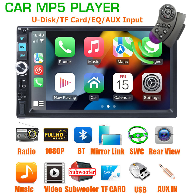 7-inčni HD MP5 player za automobil s dodirnim zaslonom Bluetooth Mirror Link CarPlay opcionalno