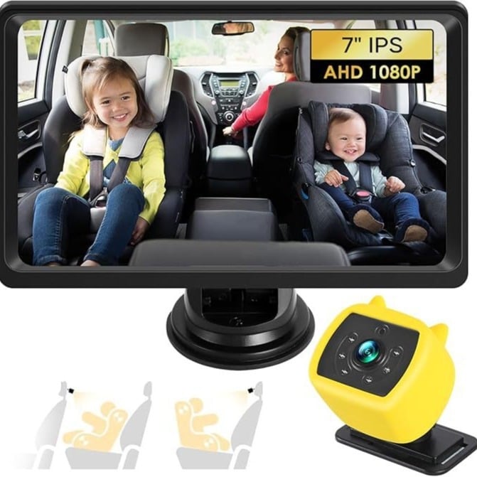 Автомобилен дисплей за наблюдение на бебета – AHD1080P, резолюция 1920x1080, 90° регулируем ъгъл, 5W мощност, захранване DC12V