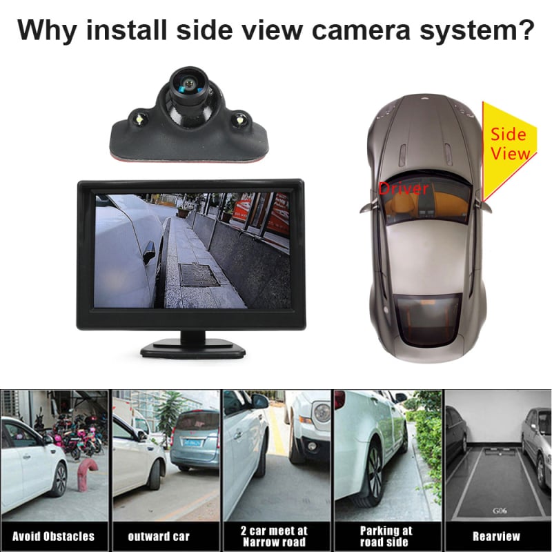 Dvostrani sustav prednjeg pogleda za mrtve kutove s kamerom LED 1080P, AHD video signalom, 420TVL rezolucija, napajanje 5V DC, 100° prilagodljiv kut, model SV01, plastično kućište