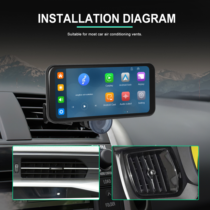 6,25-inčni auto zaslon s CarPlay, Android Auto i AirPlay, zrcaljenje zaslona, držač za ventilaciju