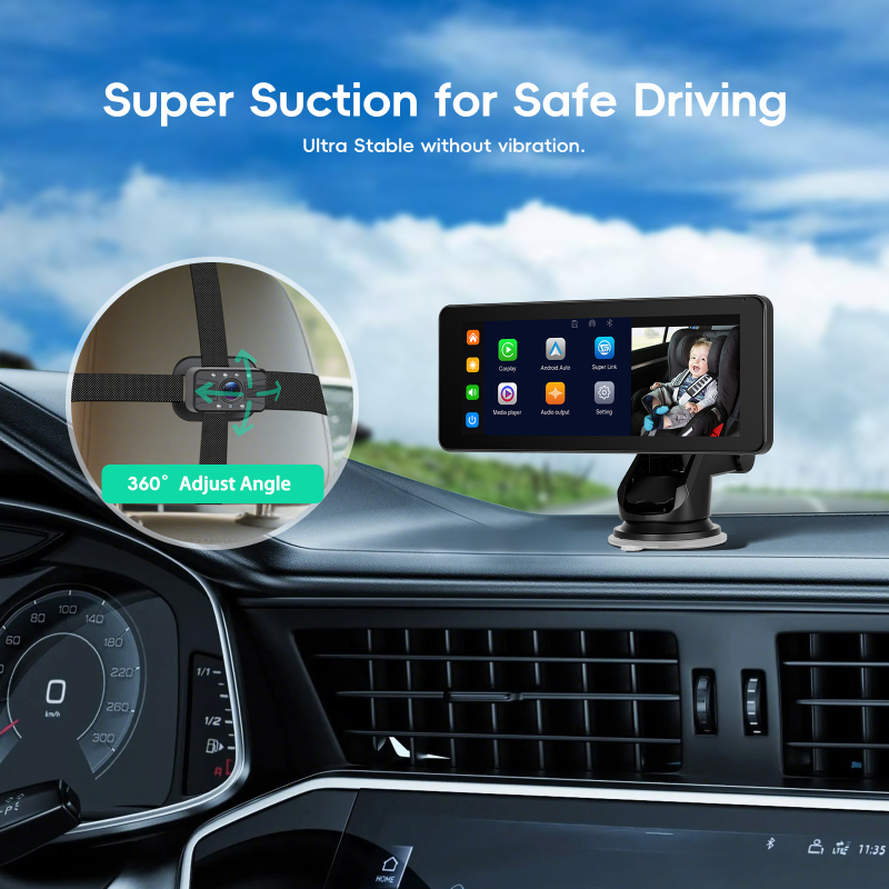 6,86-inčni auto zaslon s infracrvenom kamerom i monitorom za bebu na stražnjoj klupi, kompatibilan s CarPlay