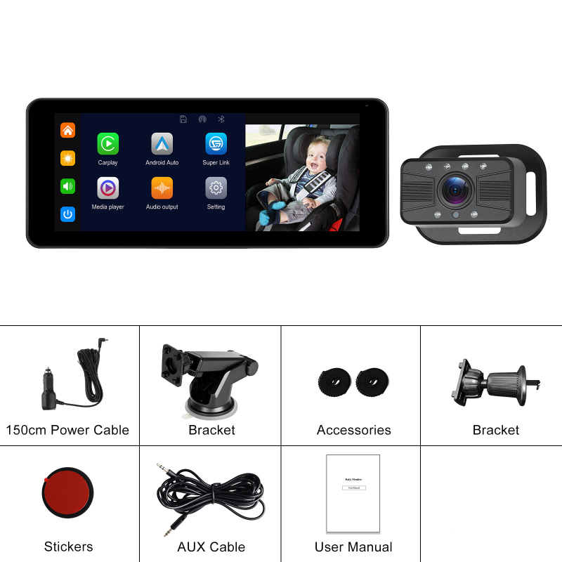 6,86-inčni auto zaslon s infracrvenom kamerom i monitorom za bebu na stražnjoj klupi, kompatibilan s CarPlay