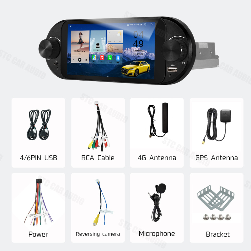 6-inčni CarPlay GPS navigator All-in-One s HD zaslonom 720x1440, opcije memorije: 2GB+32GB, 2GB+64GB ili 4GB+64GB, napajanje 12V, 4x45W, 2.5D kaljeno staklo