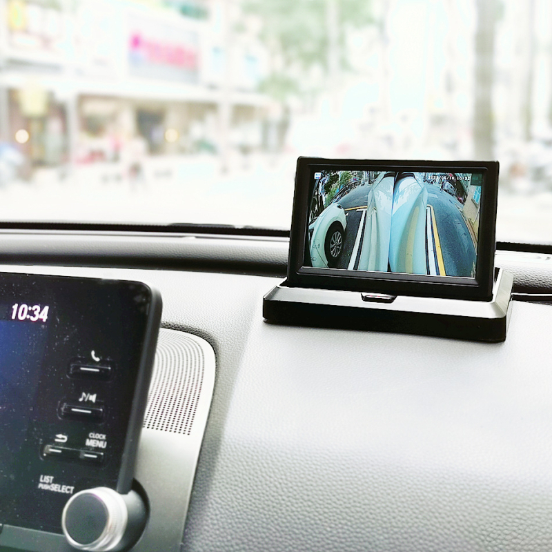 Automobilski LCD zaslon s rasklopivim nosačem za dvostruko snimanje i prikaz mrtvih točaka sprijeda i straga (model JKC-YJ05CM; rezolucija 800x480 IPS; ulaz AHD)
