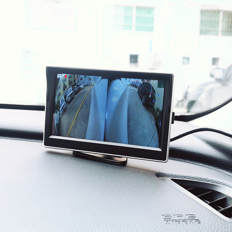 Automobilski LCD zaslon s rasklopivim nosačem za dvostruko snimanje i prikaz mrtvih točaka sprijeda i straga (model JKC-YJ05CM; rezolucija 800x480 IPS; ulaz AHD)