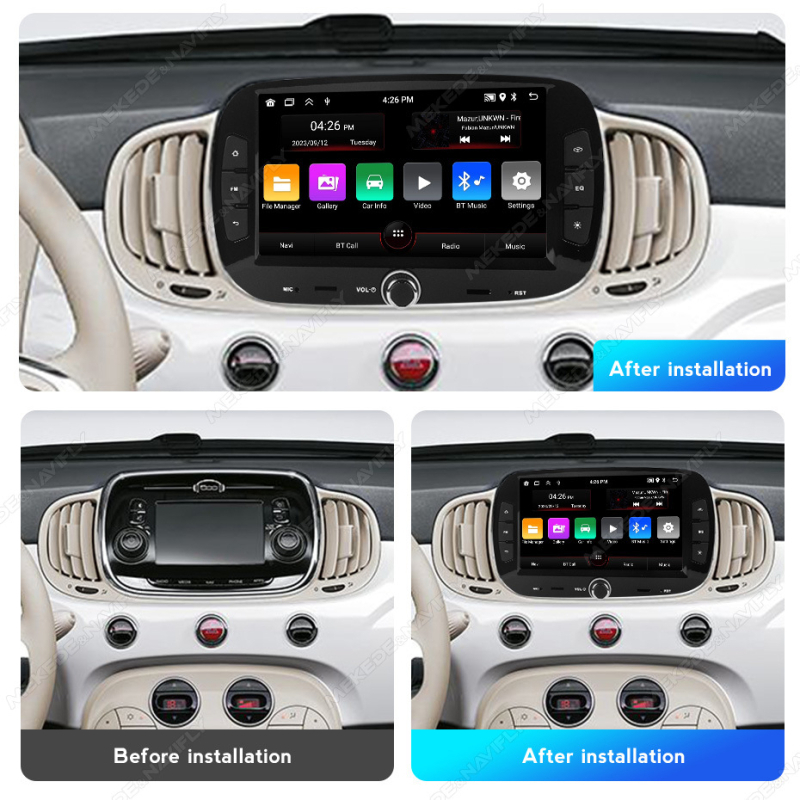 7-inčni Android navigacijski sustav za Fiat 500 (2016–2019) s IPS kapacitivnim dodirnim zaslonom, CAN bus