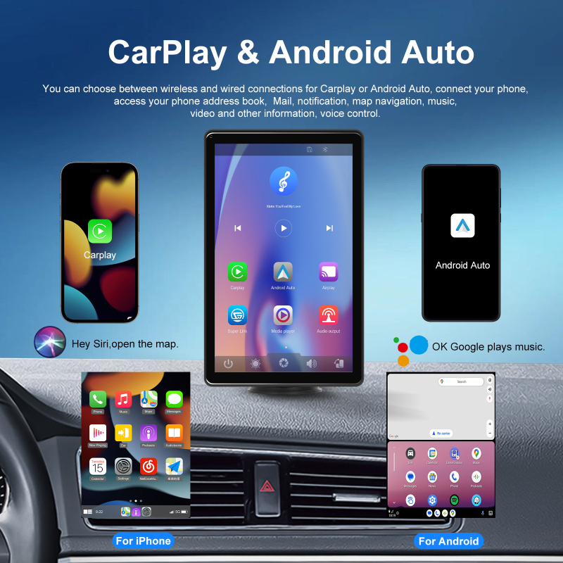 8-inčni dodirni zaslon za automobil, bez stražnje kamere, podržava Apple CarPlay i Android Auto, horizontalno i vertikalno prikazivanje