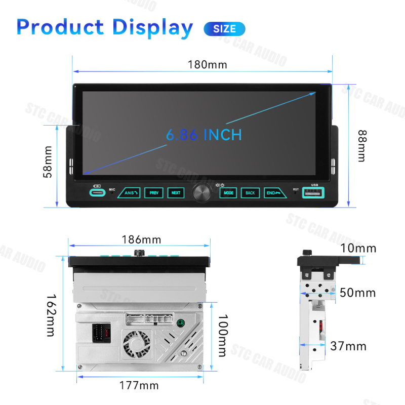 CarPlay All-in-One navigacijski sustav u jednom DIN kućištu s tipkama, GPS, napajanje 12V, 4×45W izlaz, memorija 2G+32G ili 4G+64G, 2.5D kaljeno zaslon