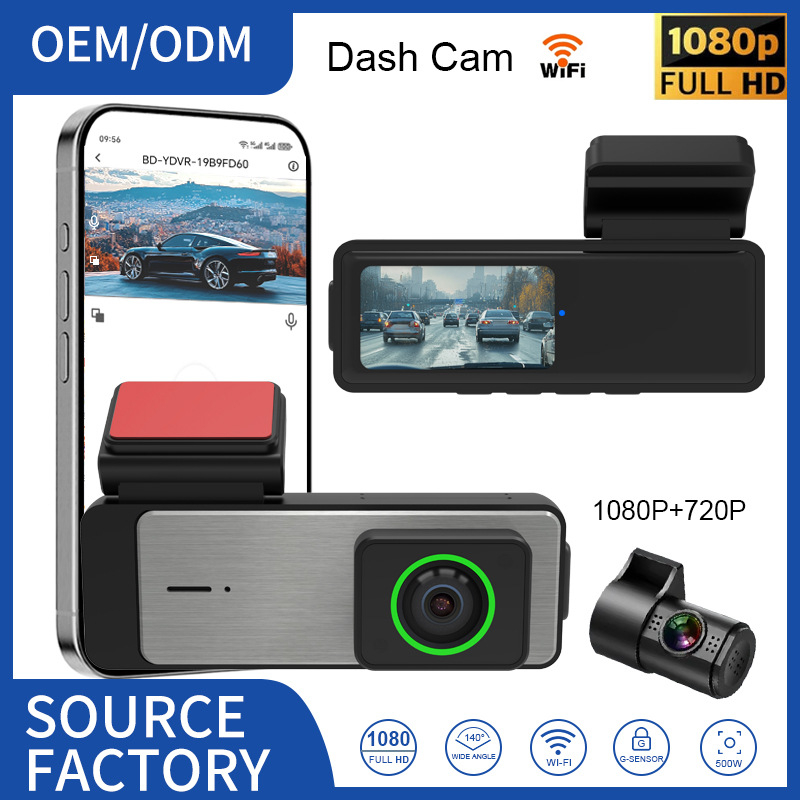Y8 kettős lencsés dash cam, 140° látószög, hurkolt felvétel, támogatás TF kártya 64GB-ig, USB adatátvitel, első és hátsó rögzítés