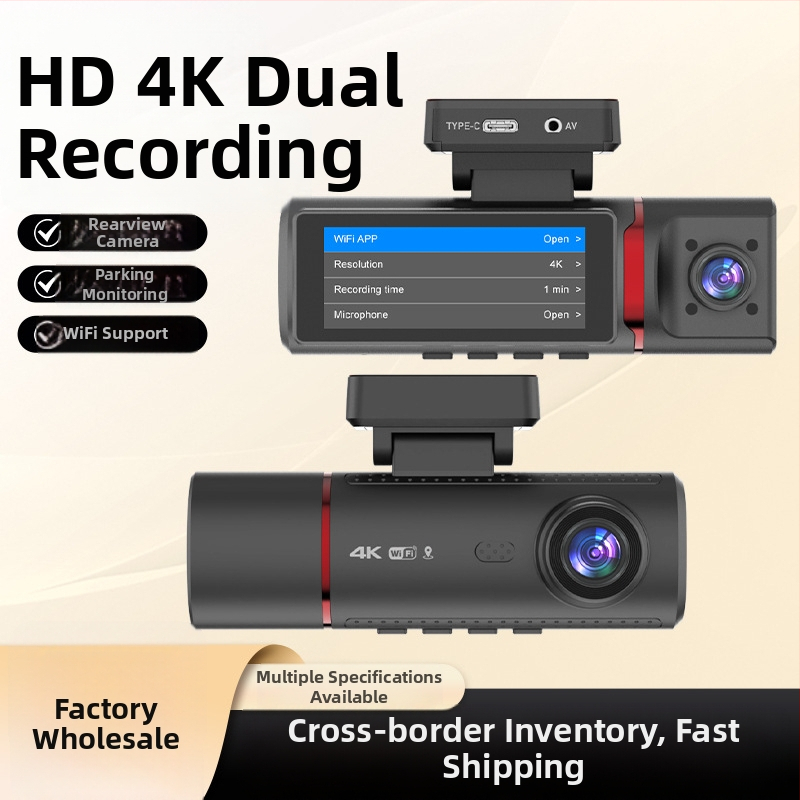 4K dash cam s tri objektiva, GPS pozicioniranje, ciklično snimanje, noćni vid, nadzor parkiranja, montirano u vozilu