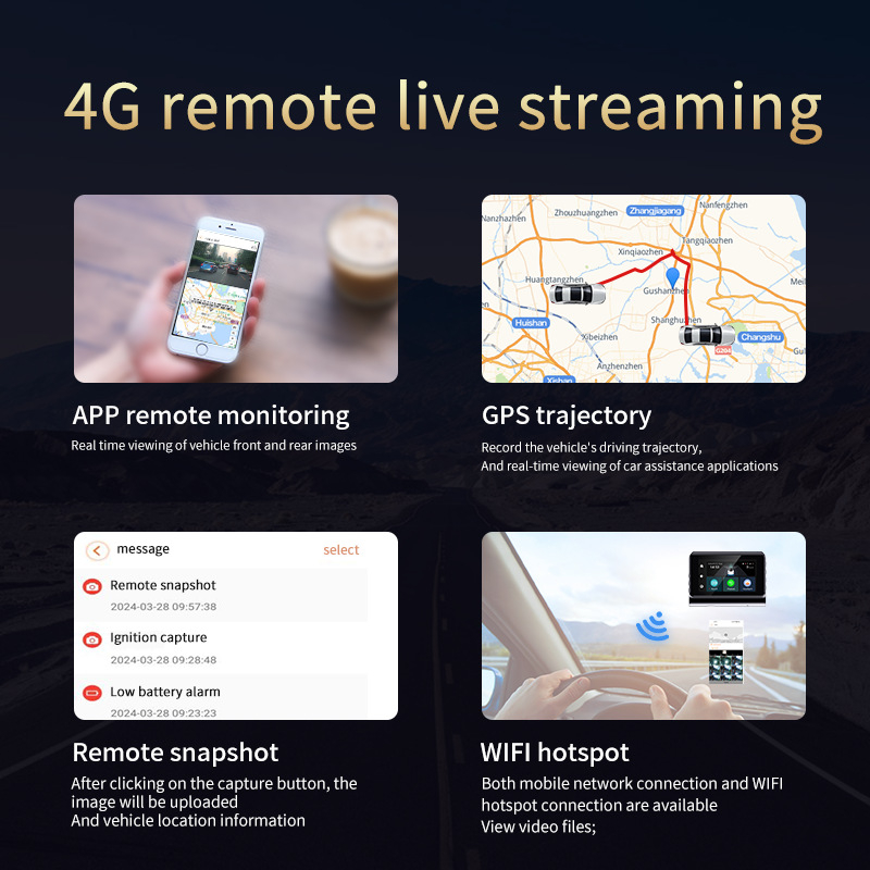 4G Android automobilni DVR s dvostrukim snimanjem (prednja i stražnja), 1440P, 170° širok ugao, ciklično snimanje, podrška TF kartici