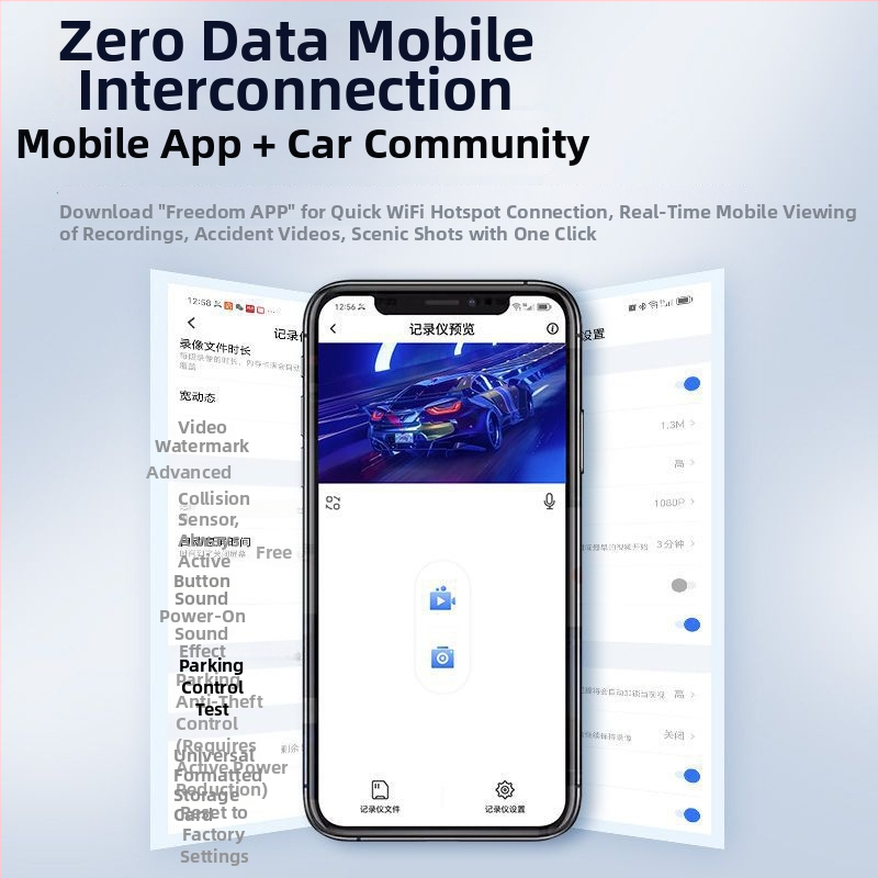 Automobilska dash kamera s prednjim i stražnjim dvostrukim snimanjem, bežična, 2160p, 5 MP senzor, detekcija pokreta