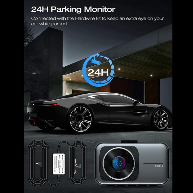 Dualni auto dash cam s prednjom i stražnjom snimkom, 2160P rezolucija, 170° širokokutni objektiv, podrška microSD do 256GB, Wi‑Fi povezanost