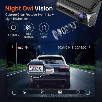 4K 3-inčna dash kamera s dvostrukim objektivom, prednja i stražnja snimka, Wi-Fi, GPS, ugrađeni retrovizor