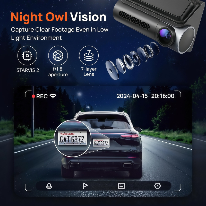 4K 3-inčna dash kamera s dvostrukim objektivom, prednja i stražnja snimka, Wi-Fi, GPS, ugrađeni retrovizor