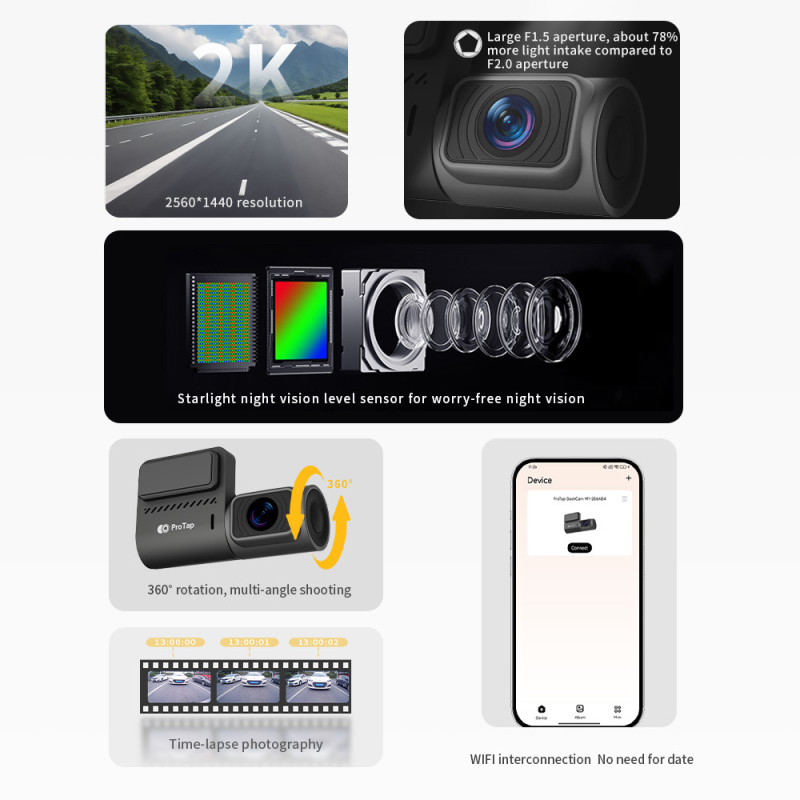 Noćna vizija automobilne kamere M1: 1080p, 140° široki kut, petlja snimanja, Bluetooth i Wi‑Fi, podrška TF kartice