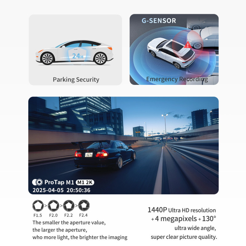 Noćna vizija automobilne kamere M1: 1080p, 140° široki kut, petlja snimanja, Bluetooth i Wi‑Fi, podrška TF kartice