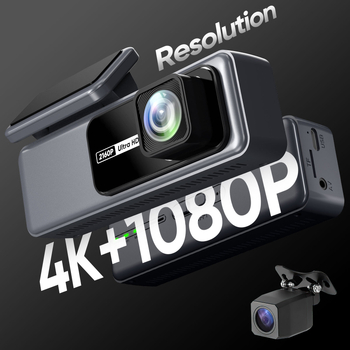 Dash kamera s prednjim i stražnjim snimanjem, bez zaslona, Wi‑Fi, noćni prikaz 4K+1080P, 160° široki kut, montaža na vjetrobran