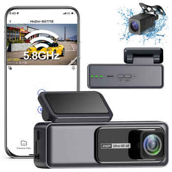 Dash kamera s prednjim i stražnjim snimanjem, bez zaslona, Wi‑Fi, noćni prikaz 4K+1080P, 160° široki kut, montaža na vjetrobran