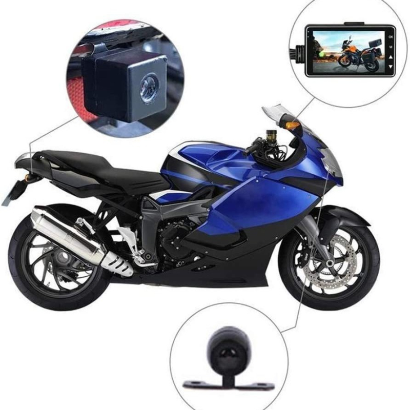 Dvodijelni moto DVR s prednjom i stražnjom kamerom, 720p, 3,0-inčni zaslon, 140° kut gledanja, USB 2.0, TF karta