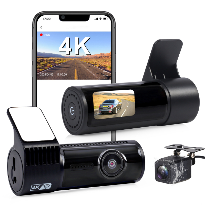 Kamera za automobil s dvostrukim objektivom i WiFi-jem, 2160P prednja i stražnja snimka, 170° široki kut, noćni vid