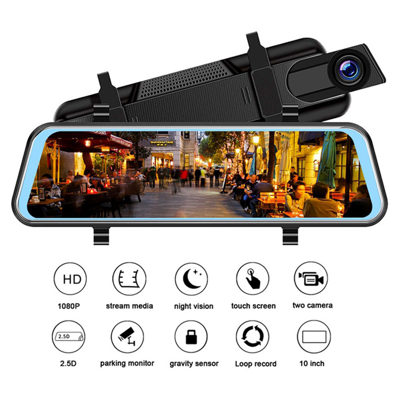 Streaming dash cam za ogledalo, dvostruka prednja i stražnja kamera, 1080p, 170° kut gledanja, noćno snimanje s tehnologijom starlight, obrnuta slika uz praćenje parkiranja i ciklično snimanje