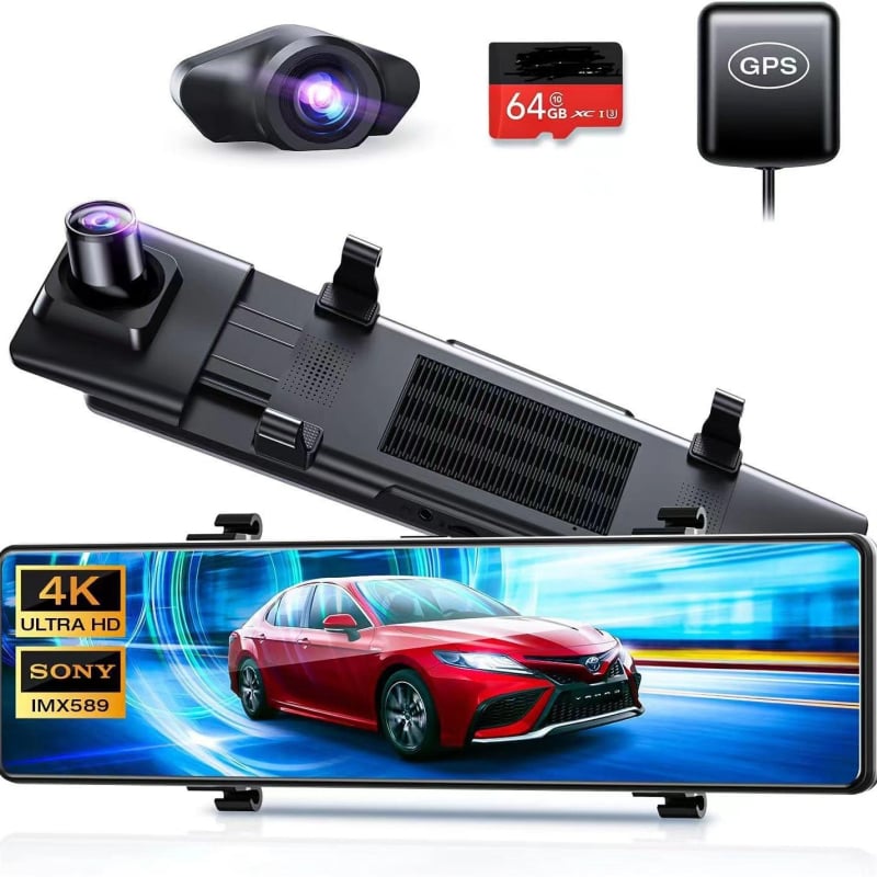 12-inčni automobilni dash cam s dvostrukom lećom, 4K + 1080p, GPS, Wi-Fi