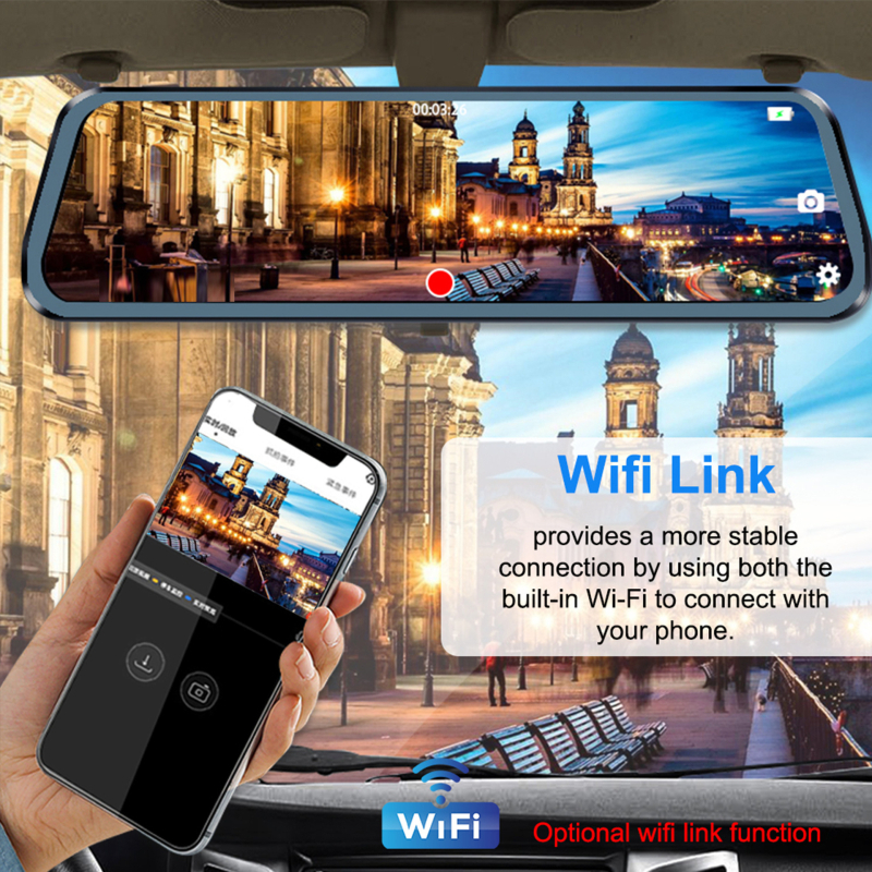 10-inčni dash cam s dodirnim zaslonom, dvostrukim objektivom, GPS-om i slikom stražnjeg pogleda