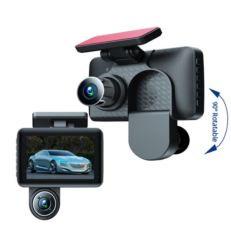 3-kamerni auto dash cam prednjim i stražnjim videom, 4,0-inčni dodirni zaslon, 1080p, 140° kut vidljivosti, petlja snimanja
